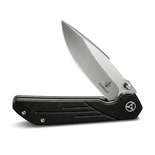 CIVIREVIC EDC Folding Pocket Knife, 3.15" Stonewashed Stainless Steel Blade, G10 Handle, Lightweight Everyday Carry Utility Knife for Work, Outdoor and Daily Use - Image 1