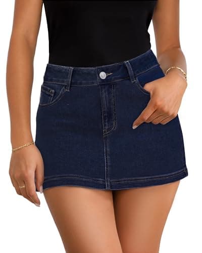 DLOODA Jean Skirt for Women, Casual Denim Mini Skirt Stretchy Trendy Cute Micro Jean Skirts Zip Fly with 4 Pockets - Image 1
