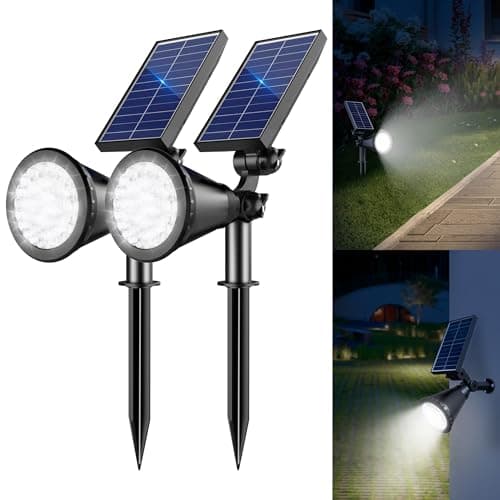 APOMAO Solar Lights Outdoor Waterproof, 36 LEDs 1000LM Adjustable Solar Spot Lights Outdoor, 2-in-1 Solar Powered Spotlight Landscape Lighting for Garden, Yard, Pathway- 2 Pack (Cool White) - Image 1