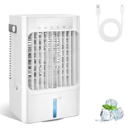 Portable AC Fan, Mini Air Cooling Fan with 3 Speeds,Air Conditioner with 120° Oscillating & 1-8H Timer, Air Cooler Fan with cooling mist,Ventilador portatil de CA for Bedroom Office-900ml water tank - Image 1