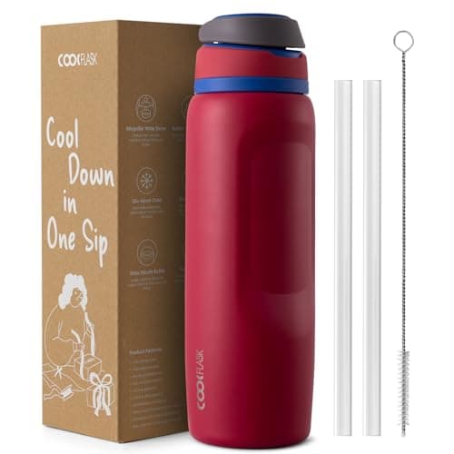Coolflask MegaSip Stainless Steel Water Bottles 40 oz with Straw, Insulated Water Bottle Leak-Proof, 24+ Hours Cold, BPA-Free Dishwasher Safe, Water Flask for Sports Gym Work Office, Crimson Cobalt - Image 1