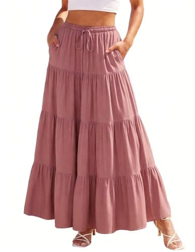 Scarlet Darkness Long Skirts for Women Flowy Boho Tiered Renaissance Maxi Skirt with Pockets Dusty Rose S - Image 1