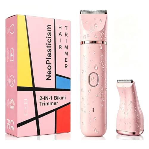 Bikini Trimmer for Women, 2-in-1 Electric Razors Shaver for Bikini Legs Pubic Hair,Rechargeable Ladies Bikini Hair Trimmer Removal with Snap-in Ceramic Blades IP7X Washable Head,Wet and Dry Use,Peach - Image 1