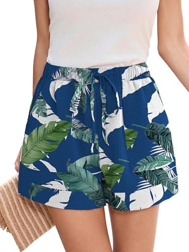 Heymoments Women's Wide Leg Shorts Lightweight Tropical Leaf XX-Large High Waisted Flowy DressyLoose Fit Summer Ladies Cute Beach Trousers with Pockets - Image 1