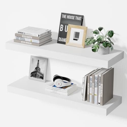 Modcraft Floating Shelves for Wall 24 Inch (Set of 2), 7.1" Deep Wide Wall Mounted Shelf for Bathroom Organizer Over Toilet, Modern Wood Storage Shelving for Bedroom Kitchen Living Room, White - Image 1