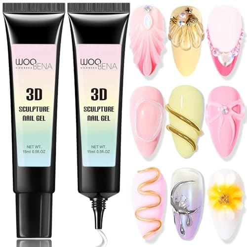Woobena 2Pcs 3D Gel Nail Art,15ml Sculpting Gel Molding for Nails 3 in 1 Clear Rhinestone Nail Art Glue DIY Home and Nail Salon Christmas for Women - Image 1