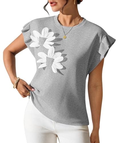 Pink Queen Going Out Tops for Women Summer Ruffle Short Sleeve Crew Neck Fashion Shirts Blouses Gray XL - Image 1