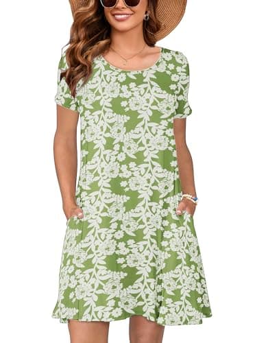 Heymoments Summer Dresses for Women Casual 2026 Floral Print XX-Large Short Sleeve V Neck Cute T Shirt Loose Sundress Comfy Swing Work Flowy Ladies Beach Vacation Teen Teacher Dresses with Pockets - Image 1