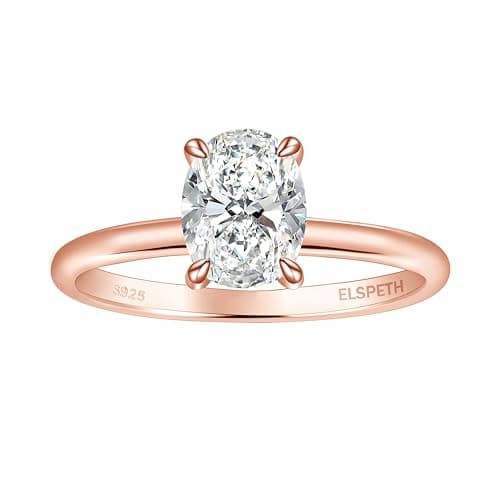 Elspeth 925 Sterling Silver Oval Engagement Ring 1.5CT Oval Cut Solitaire Cubic Zirconia Wedding Promise Ring for Women Rose Gold Plated Size 8.5 - Image 1