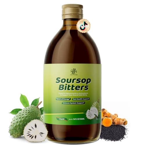 Soursop Bitters Liquid for Digestive Health,Gut Detox&Cleanse,Antioxidant,Immune Support,Skin Health-Pure 15 Herb Guanabana Tea with Black Seed,Moringa & Turmeric,98% High Absorption,Non-GMO 16 fl oz - Image 1