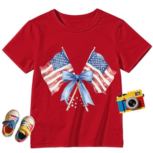 American Flag Bow Shirt for Kids-Toddler 4th of July Patriotic USA Boys Girls Short Sleeve Tee Tops - Image 1