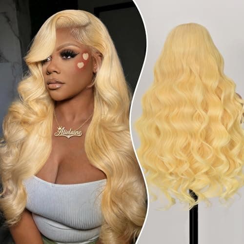 Alielaine 30Inch 613 Lace Front Wig Human Hair 150 Density 613 13x5 Lace Front Wig Human Hair Body Wave Blonde Wig Human Hair Pre Cut Pre Plucked Wig Human Hair (613 Blonde Wig)