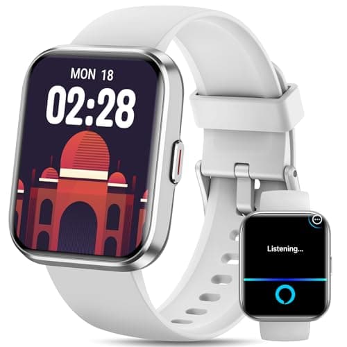 Smart Watches for Men Women with Alexa/AI Voice & Call, Mens Smart Watch with Heart Rate,SpO2,Sleep, Pressure Monitor & Reminders, 1.85’’ HD 100+ Sports Fitness Watch for Activities Track-White - Image 1