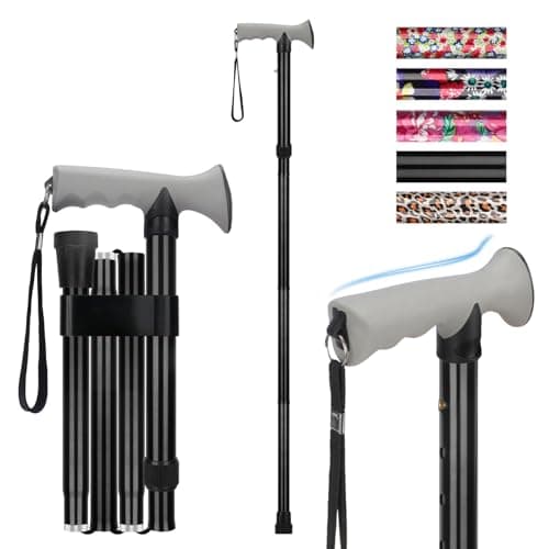 supregear Folding Cane, Collapsible Adjustable Height Lightweight Portable Foldable Travel Cane with Soft Handle, Walking Aid for Elderly Disabled Men Women, Black - Image 1