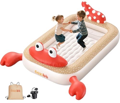 CoziBB Inflatable Toddler Travel Bed, Portable Travel Bed with Flocked Mattress, Built-in Pillow & Carry Bag, 4 Side Safety Bumpers for Toddlers-Hermit Crab - Image 1