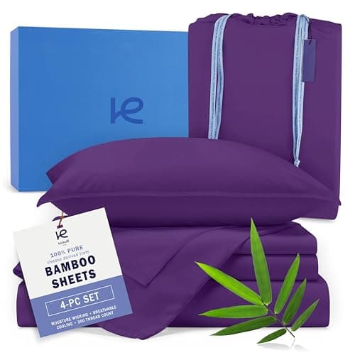 Kickoff Viscose Bamboo Sheets California King Size 4-pc 100% Organic Bamboo Viscose Bed Cooling Sheets Cal King Set Cool Bedding for hot Sleepers Sheet Set - Gift Ready Packaging (Purple, CK) - Image 1