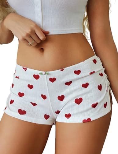 Avidlove Cute Micro Pajamas Shorts for Women Low Rise Side Slit Ruched Lounge Shorts Pj Bottoms Heart Print X-Large - Image 1