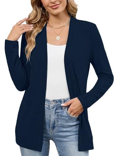 Heymoments Sweaters for Women Lightweight Cardigan Navy Blue Medium Open Front Long Sleeve Loose V Neck Ladies Summer Shrugs Causal Girls Bolero Soft Spring Fall Winter Tops Knitted Coat - Image 1