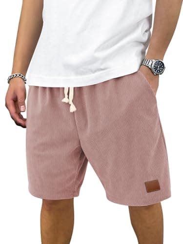 Hardaddy Mens Corduroy Shorts Casual Elastic Waist Drawstring 2026 Summer Beach Lounge Short(Light Pink Medium) - Image 1
