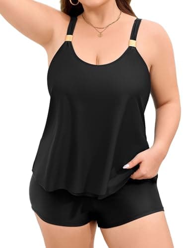 ZAFUL Plus Size Flowy Tankini Swimsuits for Women Two Piece Bathing Suit Ruffle Tankini Top with High Waisted Swim Shorts Black 2XL - Image 1