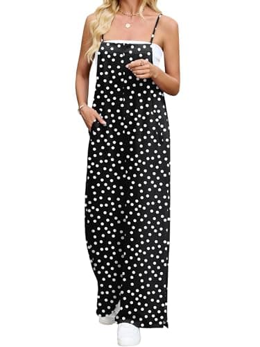 Heymoments Overalls Jumpsuits Rompers for Women Polkadots Black Large Casual Maternity Summer Comfy Ladies Loose Fit Dressy Wide Leg One Piece Sleeveless Grils Long Bib Baggy Pants with Pockets - Image 1
