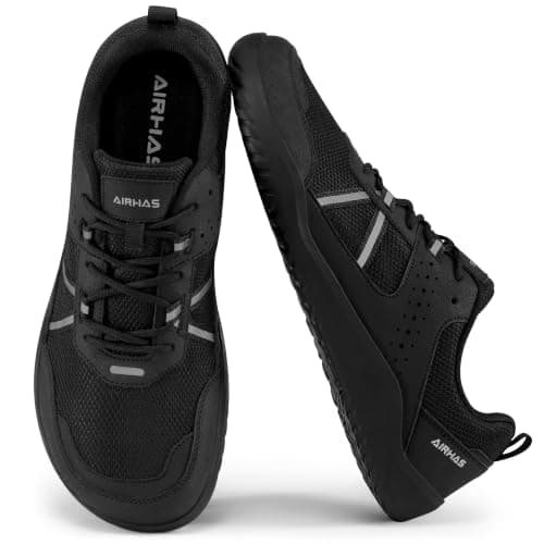 AIRHAS Men's Anatomical Toe Box Barefoot Shoes Zero Drop Breathable Gym Shoes for Men Minimalist Walking Shoes Shoes(Black, 7.0W)