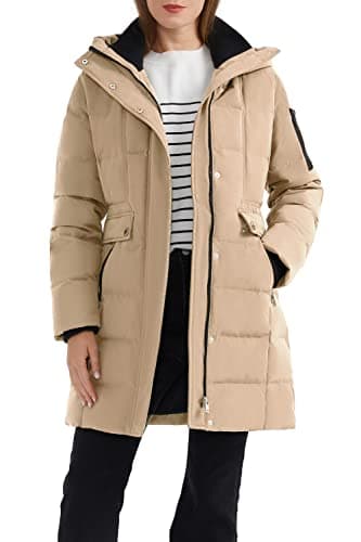 Orolay Women's Hooded Winter Down Coat Quilted Mid Length Puffer Jacket Khaki L - Image 1