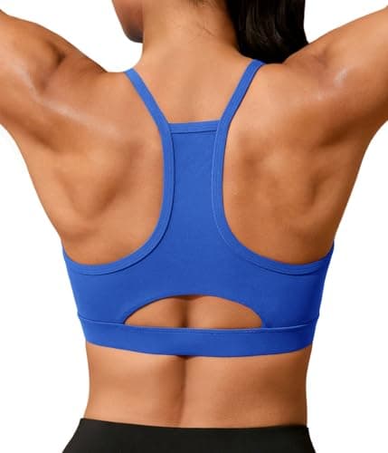Aoysky Womens Buttery Soft Racerback Sports Bra Padded Strappy Workout Running Yoga Gym Crop Tops with Built in Bras Blue - Image 1