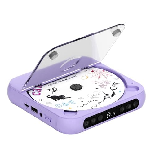 ENVYCLOUD CD Player Portable with Dual Stereo Speakers, Rechargeable Portable CD Player with Bluetooth for Home with Headphones, Support CD/AUX/USB, Purple - Image 1