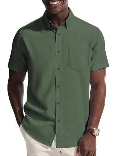 PJ PAUL JONES Untuckit Shirts for Men Slim Fit Dress Shirts Short Sleeve Casual Button Up Shirts Green XL - Image 1