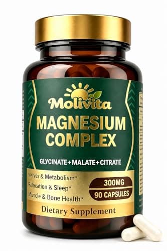 Molivita Triple Magnesium Complex - 300mg Magnesium from Glycinate, Malate & Citrate with Vitamin B6 & L-Theanine - Supports Stress Relief, Sleep, Nerves, Metabolism, Muscle & Bone Health