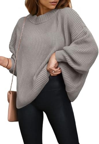 PRETTYGARDEN Long Sleeve Oversized Sweaters for Women Spring 2026 Crew Neck Solid Color Casual Knit Pullover Sweater Tops (Grey, Small) - Image 1
