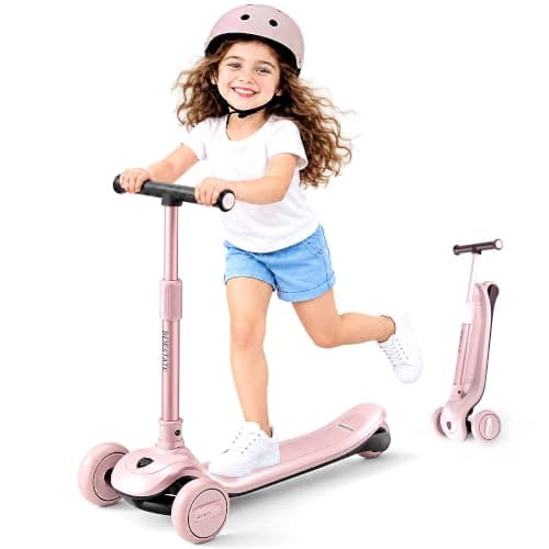 BEIESTATE 3 Wheel Scooter for Kids Ages 3-18, Up to 220 Lbs, Kids Scooter with Adjustable Lean-To-Steer Switch, Foldable, Lightweight, Wide Anti-Slip Deck, Adjustable Height Handlebar, Light-Up Wheels