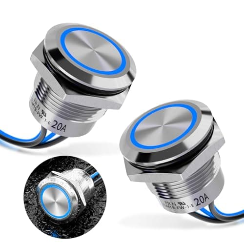 FILN 2PCS 22mm Latching Push Button Switch,20A on Off Switch 12v-24v IP67 Waterproof Marine Switches for Car, Boat, Motorcycle, DIY Enthusiasts(Blue, Silver Shell) - Image 1