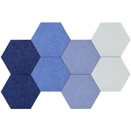 Vienrose Hexagon Felt Bulletin Board Self Adhesive Pin Board Wall Decoration Tiles with 35 Push Pins for Office Home and School, Blue Series 8 Pack - Image 1