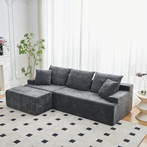 Ayovoch 90.6" Sectional Boneless Couches, Modern L-Shape Cloud Couch with Chaise, Memory Foam Modular Sectional Sofas for Living Room, Sofa in A Box, No Assembly Required (Grey, Left Facing Chaise) - Image 1