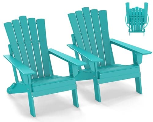 GREENVINES Folding-Adirondack-Chairs-Set-of-2 | HDPE Plastic | Throne Series | Fire Pit Chair | All Weather | for Outdoor Patio Deck Backyard Poolside | Aqua