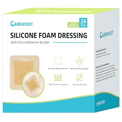CAREWOOT FSA Eligible HSA 24 Pack Silicone Foam Dressing 3''x3'' with Gentle Border for Skin Wound Care - Self Adhesive Waterproof Bandages Absorbent Pads for Post-Op, Elderly Skin Protection - Image 1