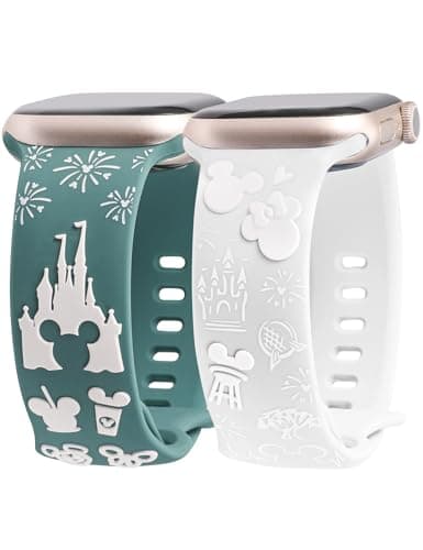 BEEXI 2 Packs Cartoon 3D Raised Band Compatible with Apple Watch Band 42/41/40/38mm Women Two-Tone Cute Silicone Strap for iWatch SE Series 10/9/8/7/6/5/4/3/2/1/Ultra(1/2) Green/White - Image 1
