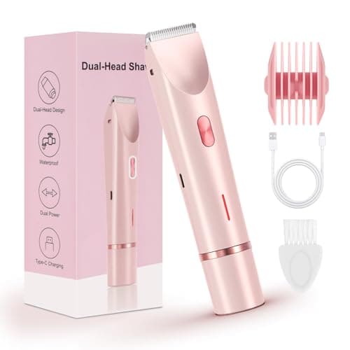 Dermave Bikini Shaver,Bikini Trimmer for Women,2 in 1 Dual Head Waterproof & Painless Electric Razors for Pubic Hair(Pink) - Image 1