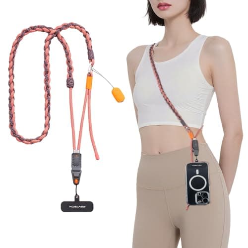 PGYTECH LinkGo Adjustable Phone Strap with Lens Cloth, Anti Theft and Quick Release Bead for iPhone & Android Smartphones, Hand-Braided Phone lanyard Crossbody for Travel, Outdoor Activities, Pink