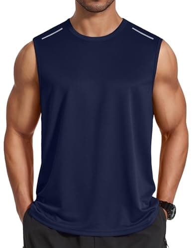COOFANDY Men Workout Tank Tops Sleeveless Fitness Shirt Navy Breathable Mesh Athletic Tanks Running Tee Shirts Large - Image 1