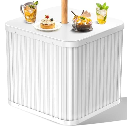 Hyperzoo Umbrella Side Table with Umbrella Hole, 2-in-1 Outdoor Side Table & Umbrella Stand with Fillable Base, Heavy Duty Poolside Table Holds 132 lbs, Fits ≤1.5” Pole for Poolside & Backyard, White - Image 1