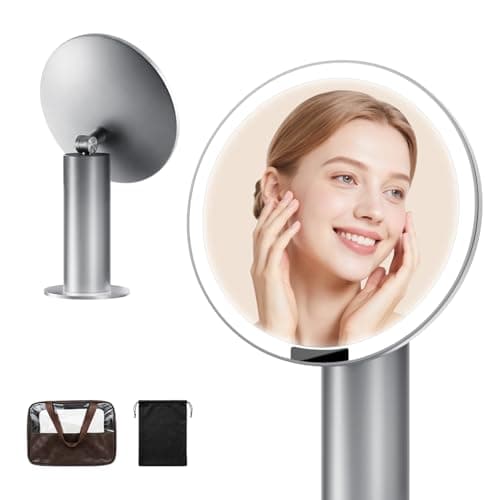 sjzxuv SJZX Silver Lighted Makeup Mirror with Travel Case, Rechargeable Vanity Mirror with Lights, 70 LED 3CCT Lighting, Portable Mirror for Desk & Travel, Gift for Women Wife Girlfiend - Image 1