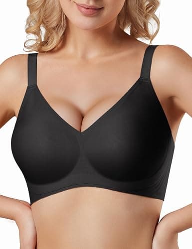 Tarbo Womens Jelly Wireless Push Up Bra Seamless T-Shirt Bra with Support Comfortable No Underwire Full Coverage Back Smoothing Everyday Bralettes Black S - Image 1