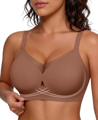 Popilush Wireless Pushup Bra for Women Seamless Comfortable Jelly Bras No Underwire Full Coverage Bralette Brown - Image 1