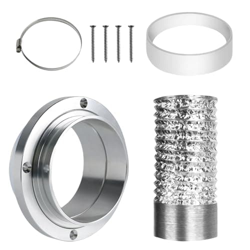 Aluminum Alloy 4 Inch Dryer Vent Hose Connector Kit, Quick Setup Design With Extra Thick(6-Ply) Aluminum Foil 5 Ft Duct And 2 Clamps, Antioxidant And Durable For Dryer Washer Bathroom - Image 1