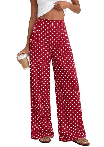 KIRUNDO Dress Pants Women 2026 Summer Polka Dot Palazzo Wide Leg Trousers Flowy Business Casual Slacks for Work with Pockets(Dot Red White, Large) - Image 1