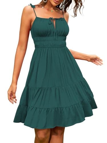 ZAFUL Womens Summer Dresses Boho Spaghetti Strap Corset Milkmaid Dresses Cute Short Swing Babydoll A Line Smocked Sundresses Dark Green L - Image 1