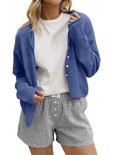 ANRABESS Cardigan Sweaters for Women Oversized Button Down Long Sleeve Cardigans 2026 Spring Outfits Travel Holiday Clothes Blue X-Large - Image 1